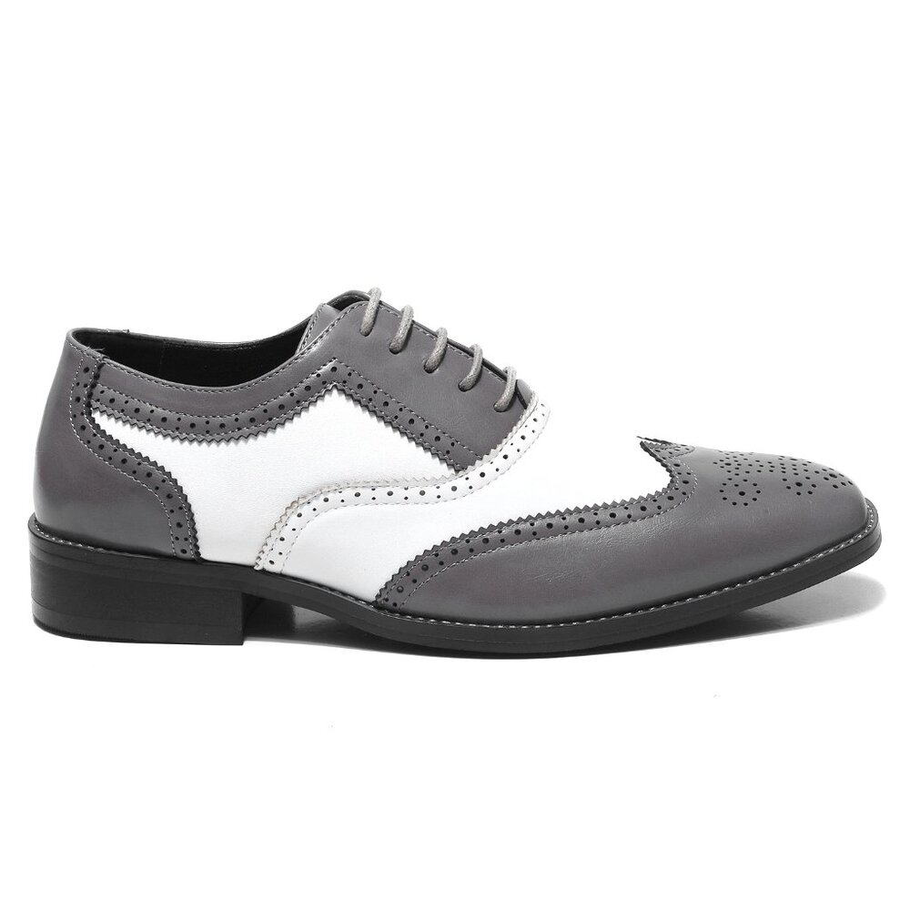 Gray White 1920's Wingtip Lace up Oxford Dress Shoes